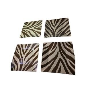 HOME Brown Tan Zebra Stripes Square 10" Melamine Dinner Plates Set of 4